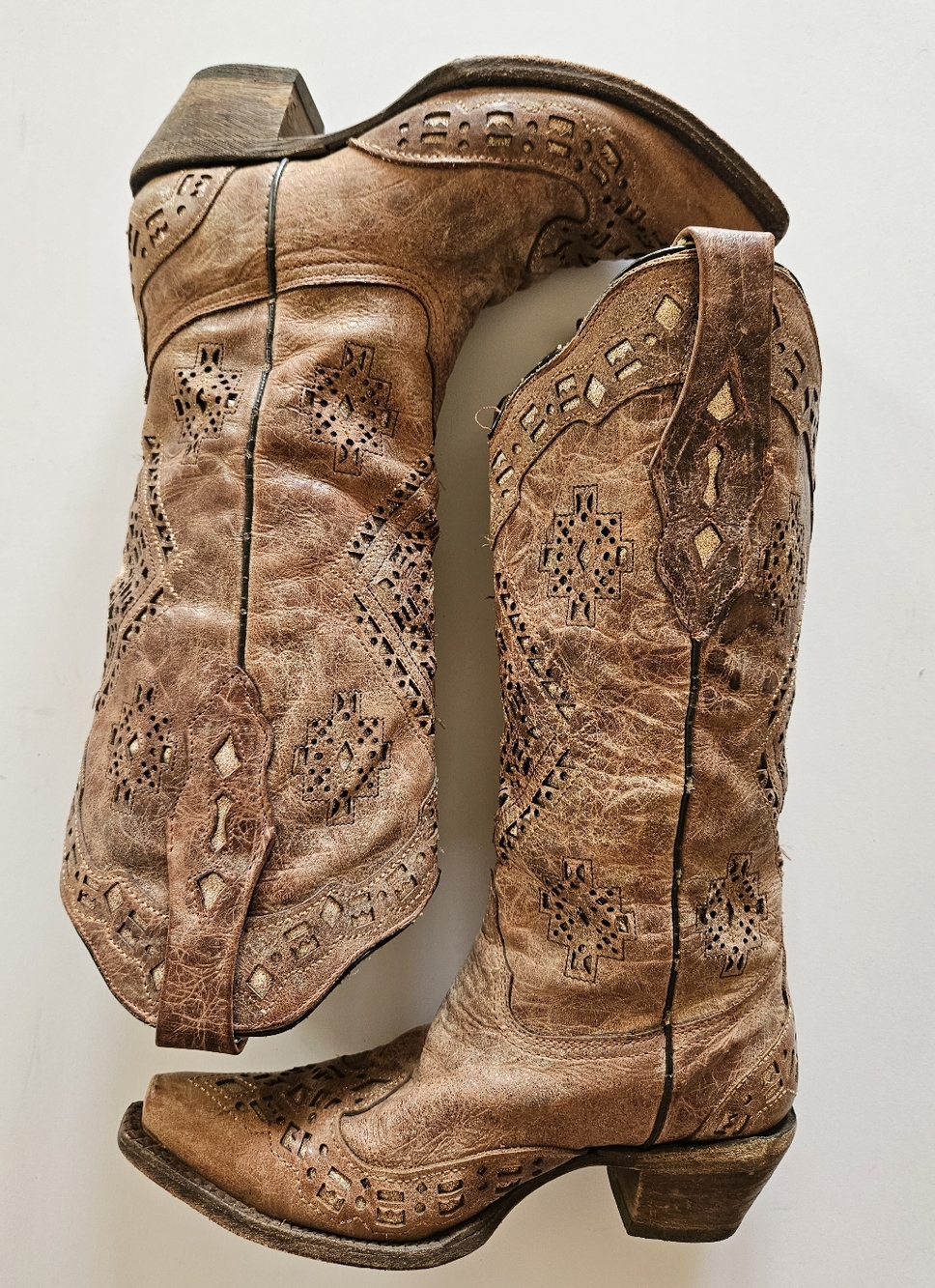 Corral Women's Glitter Inlay Western Boots Snip Toe Cognac, Size 6.5 - Picture 2 of 14